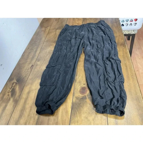 Johnny Was Pete Greta Ramble Jogger Cargo Pants Size Medium Black Cupro - Picture 1 of 9